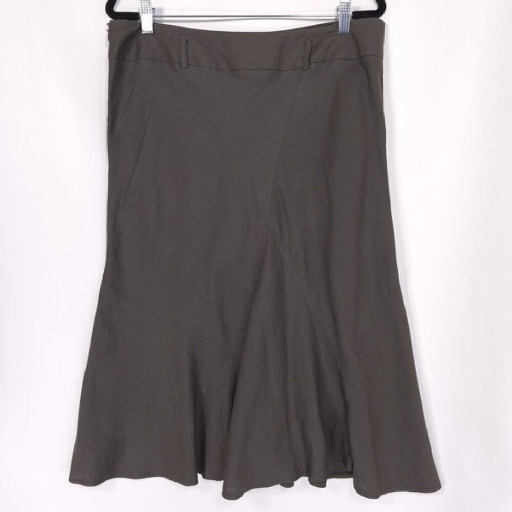 SANDRO Sportswear Women's Size 14 Olive Brown Skirt Flared LINEN‎ Blend Midi